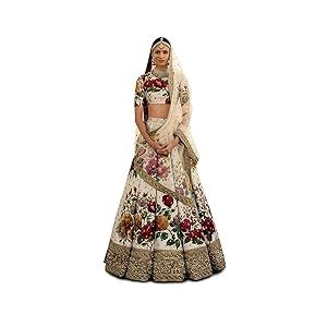 Buy FABPIXEL Women's Silk Semi stitched Lehenga Choli (FABP7019_White ...