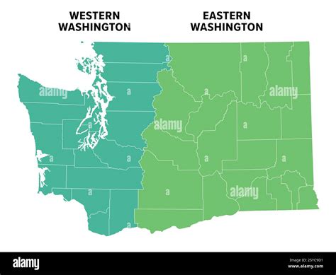 Western and Eastern Washington, political map. Regions of the state of ...