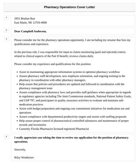Pharmacy Operations Cover Letter | Velvet Jobs