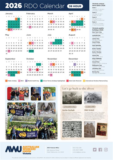 AWU VICTORIA : RDO Calendars 2026 - The Australian Workers' Union : The ...