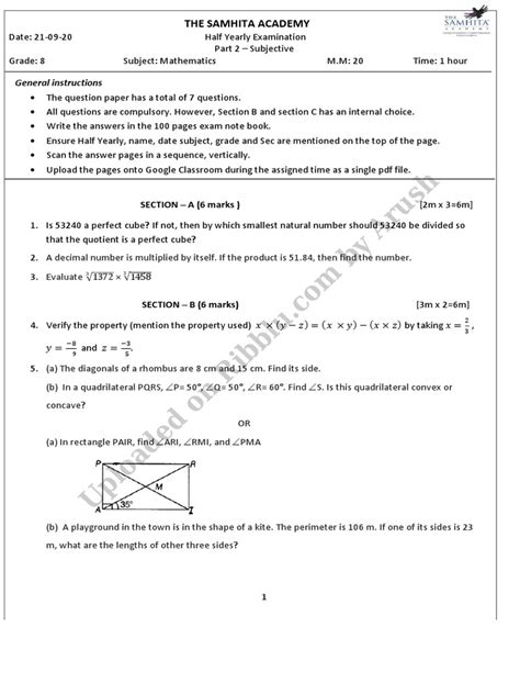 Image result for Maths Question Paper Class 8 Pre Ble