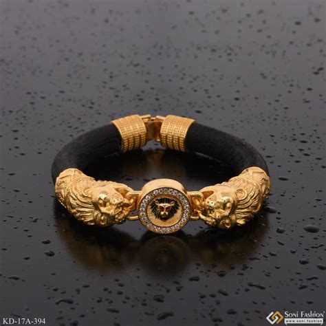 Dual lion face with diamond eye-catching design gold plated genda kada ...