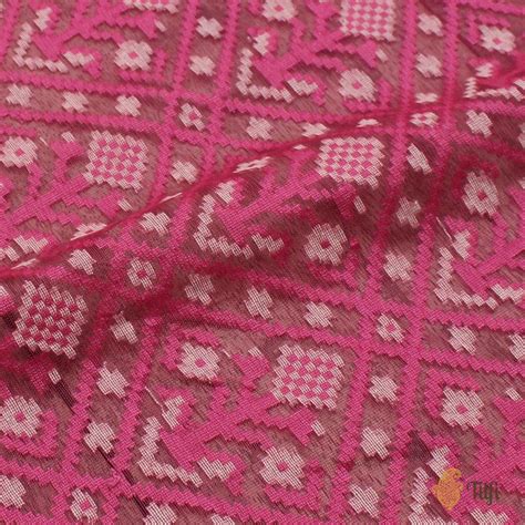Gajri Pink Pure Kora Silk Net Dupatta & Fabric Set - Tilfi