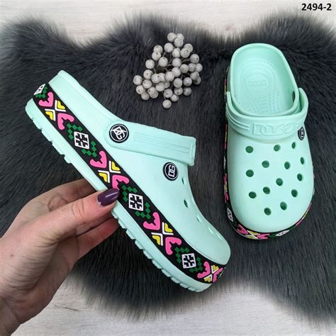 Кроксы женские сабо Dago Style мятные с вышиванкой 37 р (23,5 см) 2494 ...