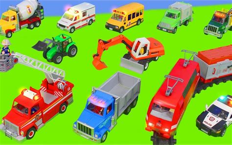 儿童消防车，火车，挖掘机，自卸车，警车和拖拉机施工玩具车&能让男孩子安静下来的动画片_哔哩哔哩 (゜-゜)つロ 干杯~-bilibili