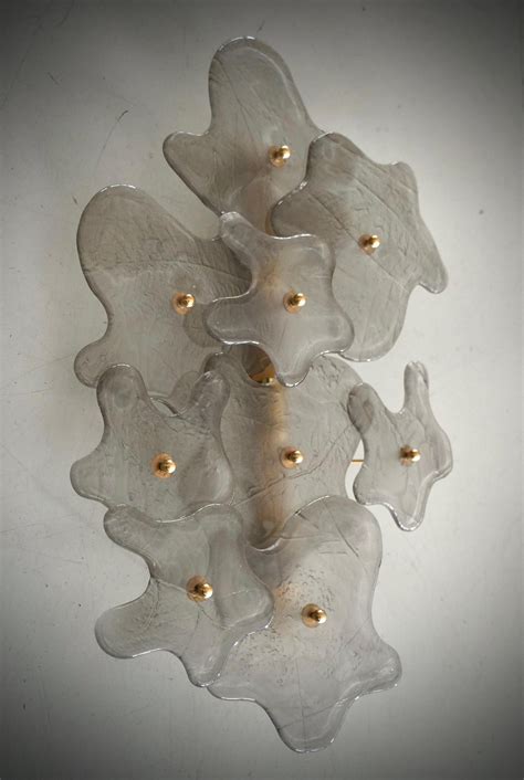 Murano Art Glass and Brass Ice White Color Wall Light and Sconces, 2000 ...