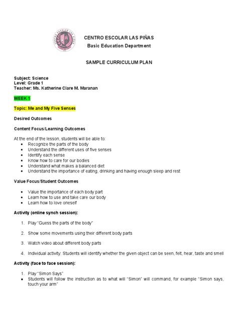 Image result for Sample Curriculum