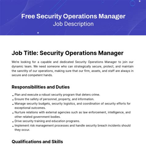 Free Security Operations Manager Job Description Template to Edit Online