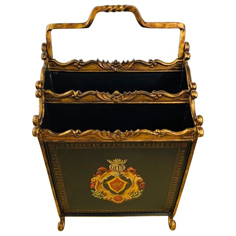 Gilded Wood Magazine Rack Florentine Hollywood Regency Style Tole Toleware 1950s For Sale at ...