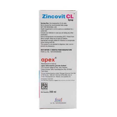 Buy Zincovit CL Syrup | 19 Minutes Delivery | Apollo Pharmacy