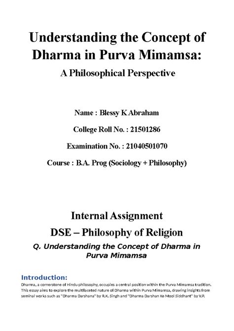 Philosophy IA Concept of Dharma in Purva Mimamsa - Understanding the ...