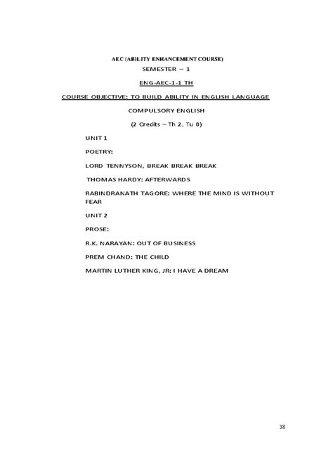 AEC-English Syllabus Summary for B.Com - Semester 1 Overview - Studocu