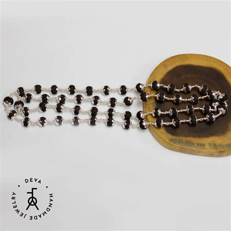 Karungali malai with Silver Bead caps 54 Beads 8mm – Devajeweller
