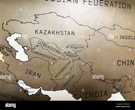 Detailed map of Central Asia highlighting countries such as Kazakhstan, Uzbekistan, and Iran ...