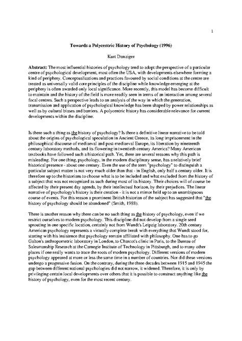 Towards a Polycentric History of Psychology (1996) by Kurt Danziger ...