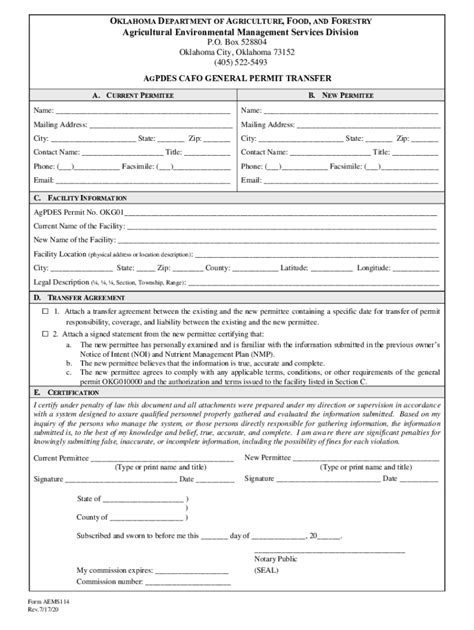 Fillable Online ag ok Form AEMS114 "Agpdes Cafo General Permit Transfer ...