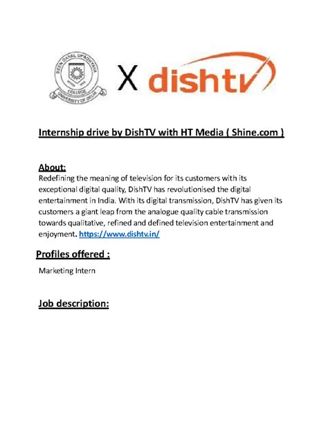 Internship drive by Dish TV with HT Media - With its digital ...
