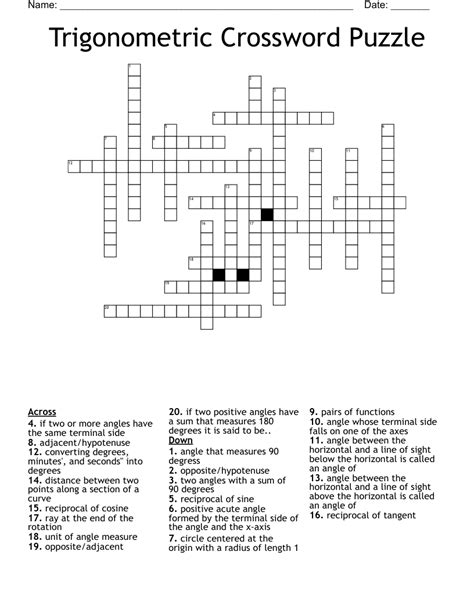 Trigonometric Crossword Puzzle - WordMint