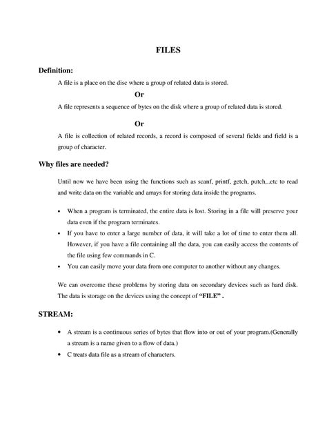 Files in C language - FILES Definition: A file is a place on the disc ...