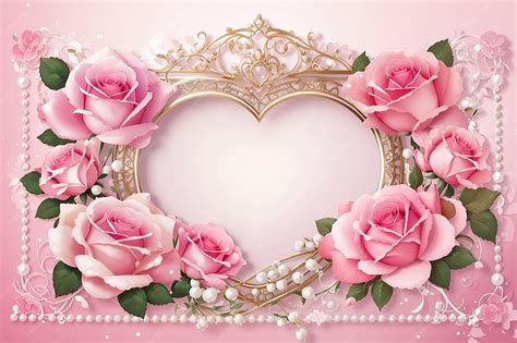 Premium Photo | Pink roses pearl and heart shap frame