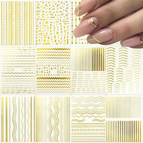 Amazon.com: 3D Glitter Lines Nail Stickers Holographic Nail Art ...