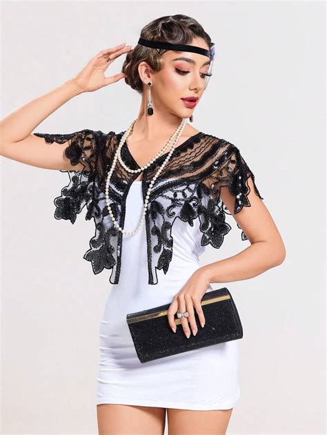 Women Gatsby 1920s Shawl Wraps Sequin Evening Cape Bridal Shawl Capelet ...