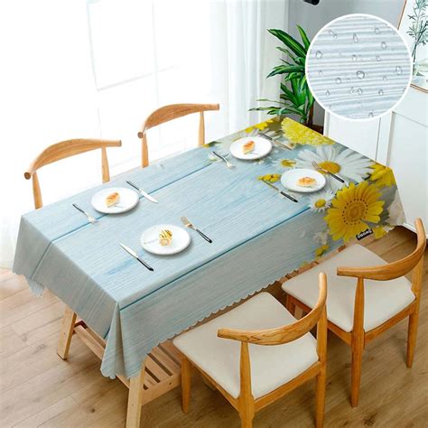 Swono Daisy Rectangular Tablecloth Garden Blossom Daisy Sunflowers Blue ...
