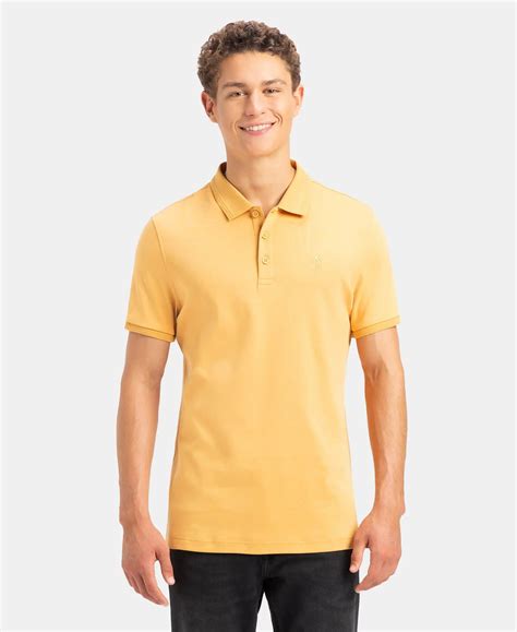 Buy Super Combed Cotton Rich Solid Half Sleeve Polo T-Shirt - Oak Buff ...