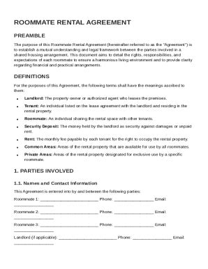 Roommate Rental Agreement Template Form - Fill Online, Printable ...