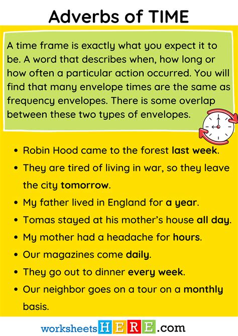 Adverbs of TIME Definition and Example Sentences PDF Worksheet For Kids ...