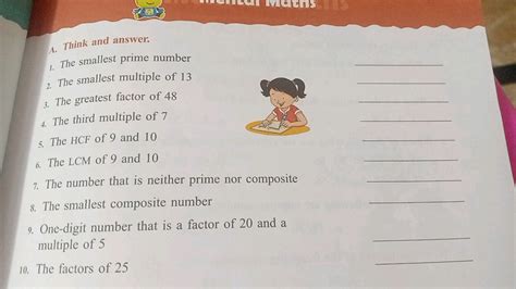 A. Think and answer. The smallest prime number The smallest multiple of 1..