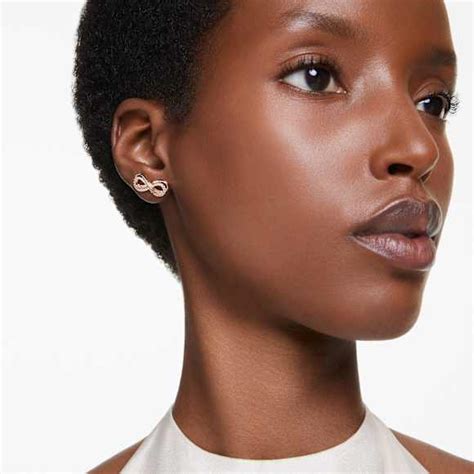 Hyperbola stud earrings, Infinity, White, Rose gold-tone plated | Swarovski