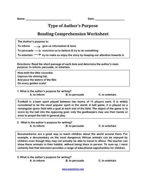 Englishlinx.com | Author's Purpose Worksheets
