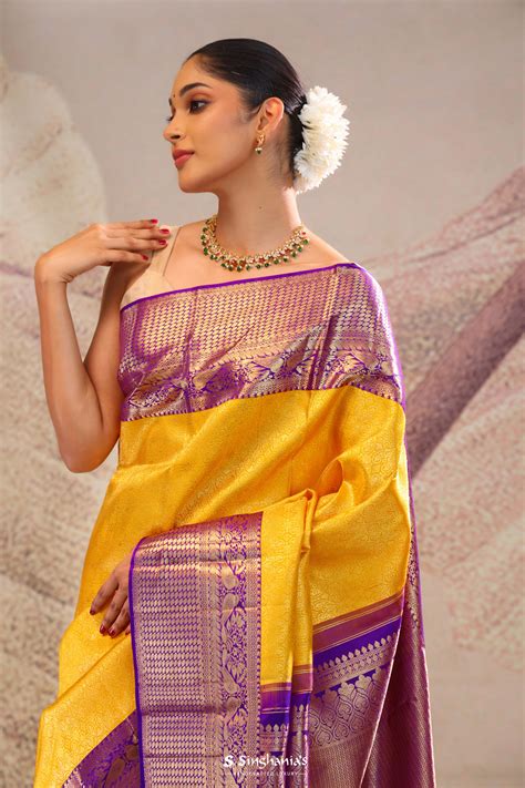 Golden Yellow Heritage Kanjivaram Silk Saree | Singhania's