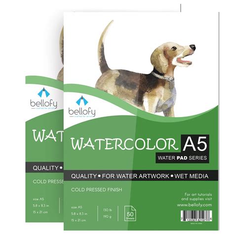 Bellofy 50 Sheet A5 Small Watercolor Paper Pad - 130 IB/190 GSM Weight ...