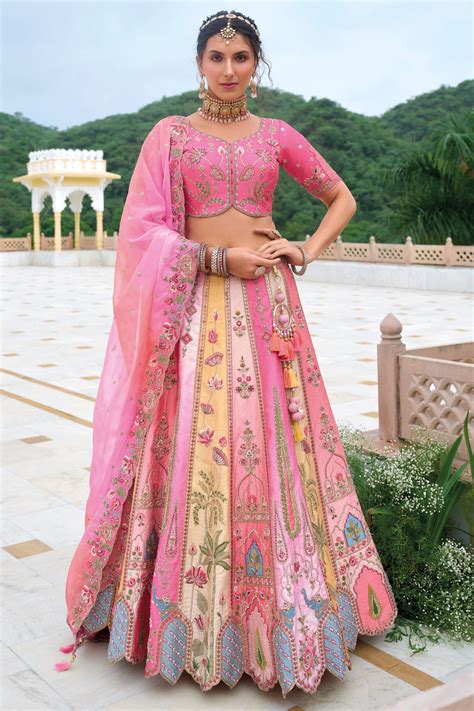 Shop for Pink Semi-Stitched Heavy Work Silk Lehenga Online | Saree Buta ...