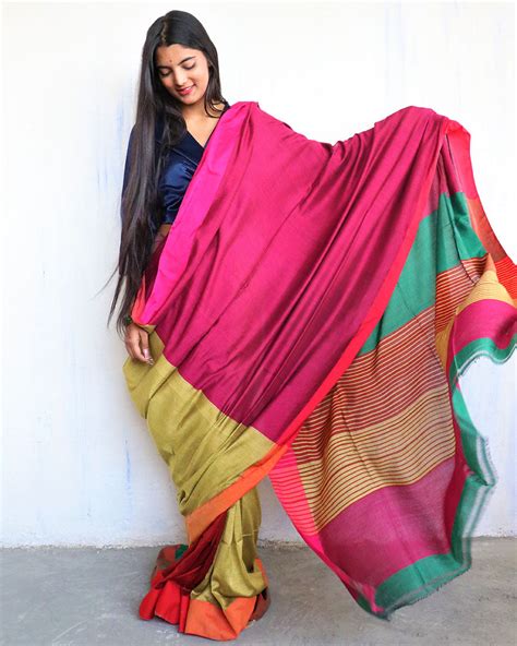 Rani-Green Handwoven Cotton Saree -HOLI | Chidiyaa