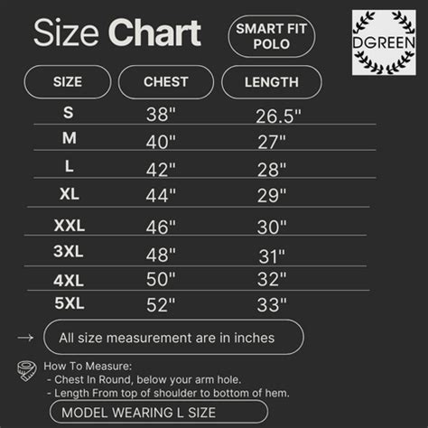 Size Chart Smart Fit Polo – DGREEN