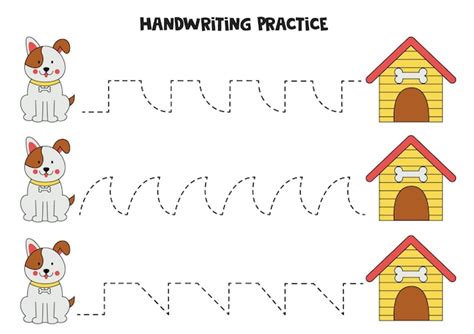 Verfolgen von Linien für Kinder Süßer Hund Schreibübungen | Premium Vektor