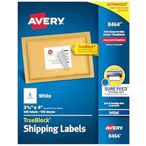 Avery 8464 White Ink Jet mailing Labels, 3-1/3 x 4, 600 per Box ...