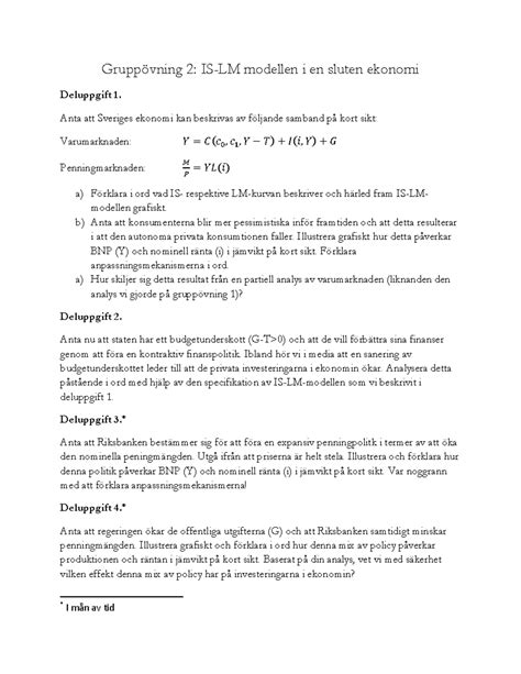 Övning 2 inför tenta - Gruppövning 2: IS-LM modellen i en sluten ...