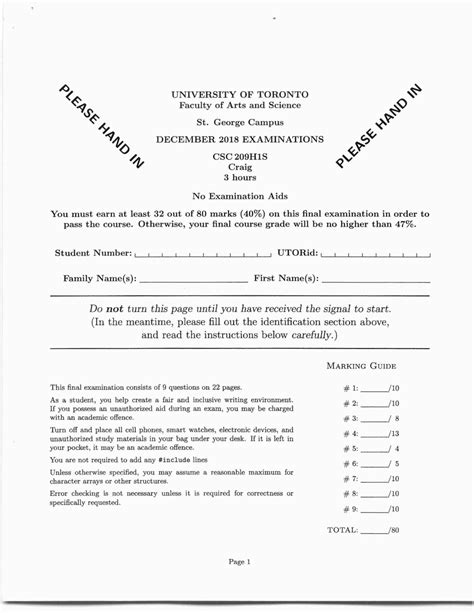 Csc209h-d18 - Past final exam - UNIVERSITY OF TORONTO Faculty of Arts ...
