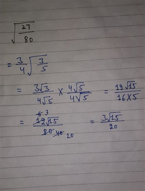 simplify-square root ((27)/(80)) - Brainly.in