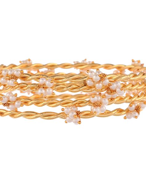Buy Set of 4 Gold Plated Pearl Twisted Bangles for Women Online at ...