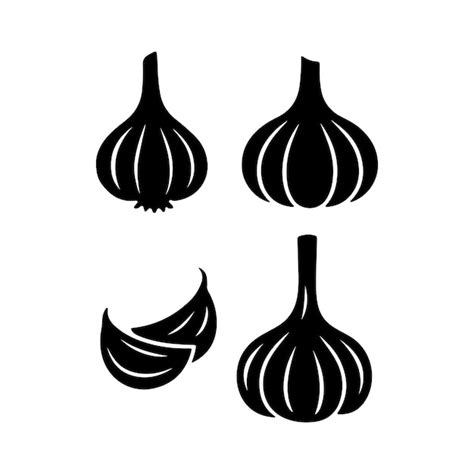 Garlic bulbs and cloves silhouette icons | Premium Vector