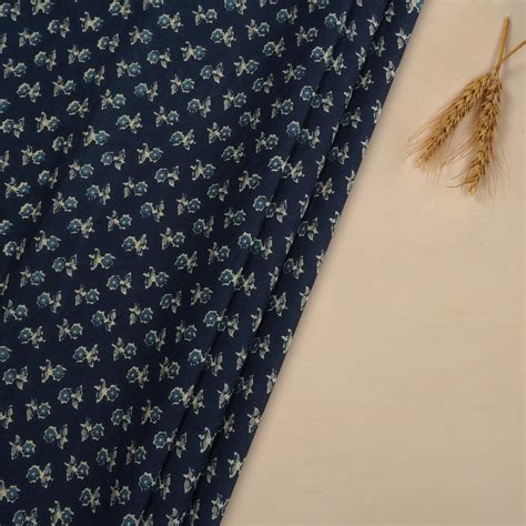 Buy Navy Blue Color Hand Block Printed Cotton Fabric 73011/35 | FFAB