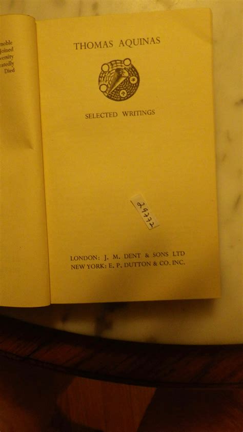 Thomas Aquinas: Selected Writings (Everyman's Library #953) IN YELLOW ...