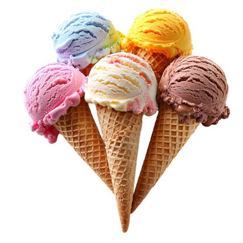 Five Colorful Ice Cream Cones Isolated on White Background in 2025 ...