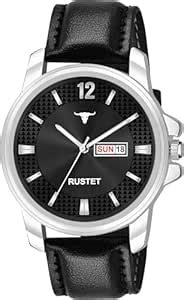 Buy RUSTET New Track Number Dial, Day & Date, Brown Leather Strap Black ...
