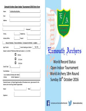 Fillable Online Exmouth Archers Open Indoor Tournament 2016 Entry Form ...